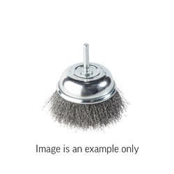 Cup Brush Crimped Wire 6mm Spindle Mount Stainless Steel 0.3mm Wire x 50mm Dia